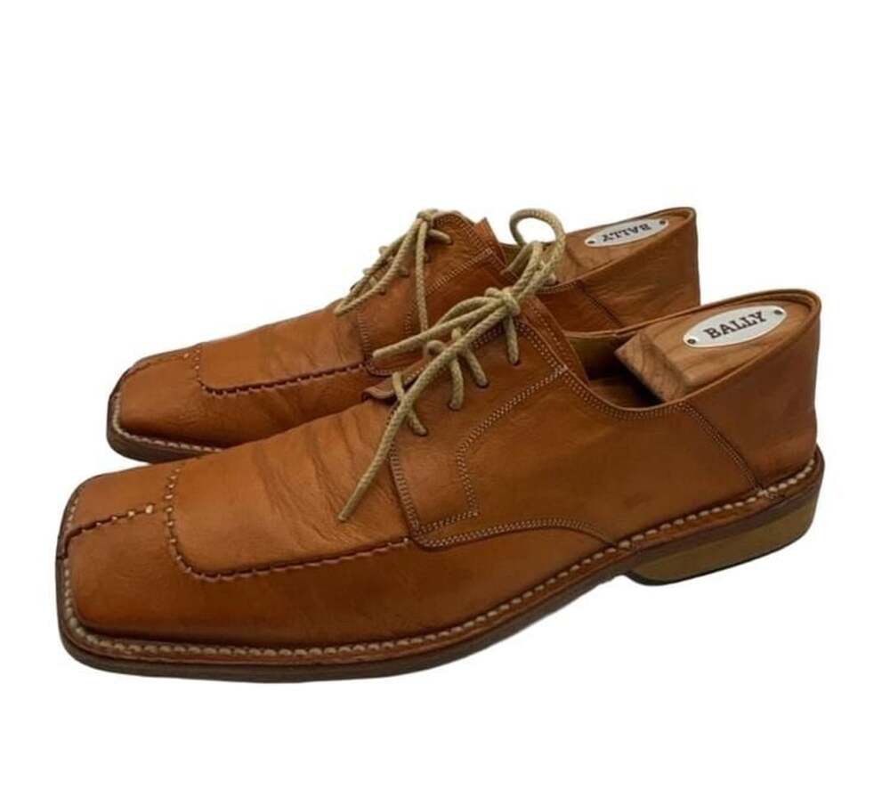 Mens Tan Leather Square Toe Lace Up Dress Shoes Made in Italy
